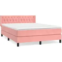 Syfax Cama box spring con colchón terciopelo rosa 140x200 cm