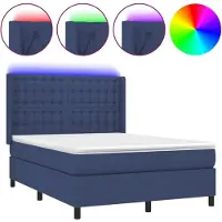 Syfax Cama box spring colchón y luces LED tela azul 140x190 cm