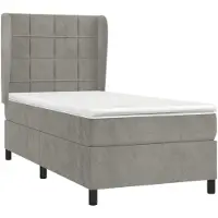 Syfax Cama box spring con colchón terciopelo gris claro 100x200 cm