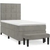 Syfax Cama box spring con colchón terciopelo gris claro 100x200 cm