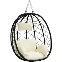 vidaXL Silla colgante con forma de huevo, de ratán sintético, 91,5 x 54,5 x 107 cm, color crema