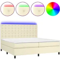 vidaXL Cama con somier y colchón, con iluminación LED, color crema, 200x200 cm, tapizada en cuero sintético