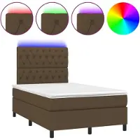 Syfax Cama box spring con colchón y LED tela marrón oscuro 120x200 cm