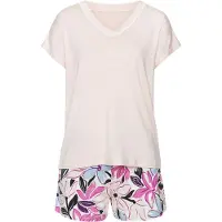 LASCANA Pijama de pantalón corto azul claro / rosa / rosa pastel / negro