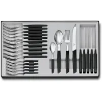 Victorinox Swiss Modern 6.9093.11W.24, Set de cubiertos de 24 piezas con cuchillo para tomates, negro
