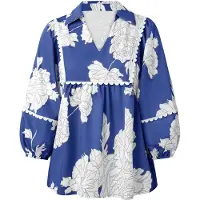 Imily Bela Blusa azul / gris oscuro / blanco