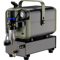 Wiltec Compresor de aire para aerógrafo HS-679F, 1/6 HP. Compresor de aire de 28 l/min, ideal para pistolas de aerógrafo, con soporte. Compresor de aire con manómetro para diseño con aerógrafo