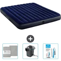 OEM Colchón inflable para 2 personas - 183 x 203 x 25 cm - Azul - Incluye sábana bajera - Bomba y kit de reparación