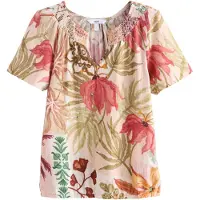 Next Blusa pueblo / caqui / magenta / rosa pastel