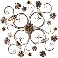 BeLight Iris: Lámpara de techo fabricada en hierro con pintura marrón y detalles dorados envejecidos, con 4 luces. Altura: 17 cm. Diámetro: 76 cm. Modelo: BL169-PL4-BR