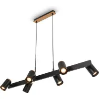Briloner Lámpara colgante DUTA, articulada, con casquillo GU10, de 6 luces, color negro con detalles en madera, dimensiones: 110 x 24,9 x 120 cm
