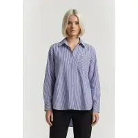French Connection Stripe Popover Button Through Blue/wht Ticking Stp Talla: 14 | Manga Larga Outlet | Mujer | Azul