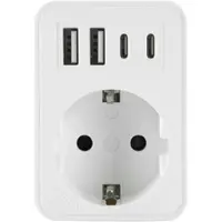 Plastrol Adaptador de enchufe con 4 puertos USB y una toma Schuko, 230V, 3680W