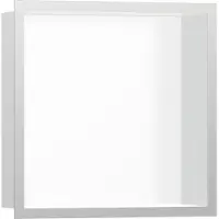 Hansgrohe Wandnische XTRASTORIS, color blanco mate, dimensiones 300x300x100 mm. Marco de diseño, modelo E, 300 x 300 x 100 mm. Marco de diseño en acero inoxidable cepillado