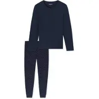 Schiesser Pijama largo 'Casual Essentials' azul oscuro / rojo