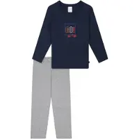 Schiesser Pijama ' Nightwear' azul oscuro / gris claro / rojo