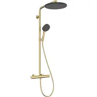 Hansgrohe Raindance Alive S, columna de ducha completa, modelo Puro, 300 mm, 1 chorro, tecnología EcoSmart, con termostato Ecostat Element, acabado dorado pulido
