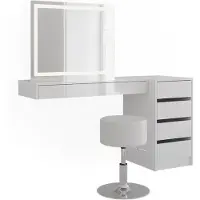 Vicco Tocador Sherry Blanco 140.2 cm con espejo LED, taburete y cajonera, Model 59564