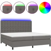 vidaXL Cama con somier y colchón, con iluminación LED, color gris, 200x200 cm, tapizada en cuero sintético