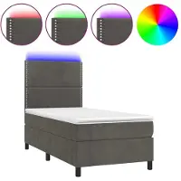 Syfax Cama box spring colchón y LED terciopelo gris oscuro 90x190 cm