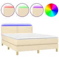 Syfax Cama box spring con colchón y LED tela crema 140x200 cm