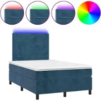 Syfax Cama box spring colchón y LED terciopelo azul oscuro 120x200 cm