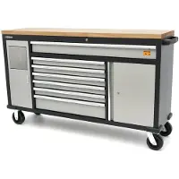 HBM 168 cm. Carro de herramientas móvil profesional, banco de trabajo con encimera de madera maciza