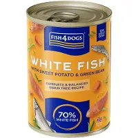 Fish4Dogs Finest Complete Wetfood - Pescado Blanco con batata y judía verde - 6 x 395 g