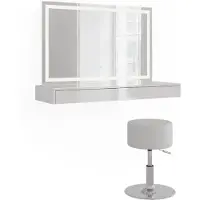 Vicco Tocador Sherry Blanco 120 cm con espejo LED y taburete, Model 59578