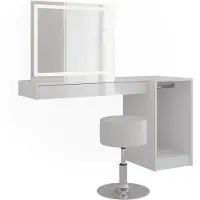 Vicco Tocador Sherry Blanco 140.2 cm con espejo LED, taburete y módulo con barra para ropa, Model 59562