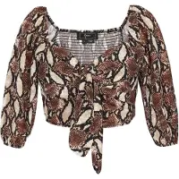 Faina Blusa 'Festive' marrón oscuro / caqui / negro