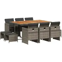 vidaXL Juego de mesa y sillas de jardín de 11 piezas con cojines, color gris, fabricado en ratán sintético