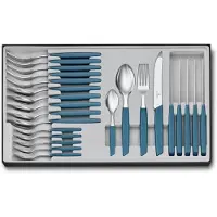 Victorinox Swiss Modern 6.9096.11W2.24, Set de cubiertos de 24 piezas con cuchillo de tomate, azul