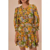 Farm Rio Yellow Capri Floral Mini Dress Short Sleeve Talla: L | Mini Vestidos Outlet | Mujer | Cian