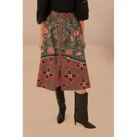 Farm Rio Arabesque Floral Green Buttons Midi Skirt Talla: XS | Faldas Midi Outlet | Mujer | Verde