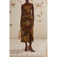 Farm Rio Savana Dream Caramel Strapless Buttonned Midi Dres Talla: L | Vestidos Midi Outlet | Mujer | Marrón