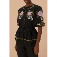 Farm Rio Winter Garden Embroidered Short Sleeve Blouse Talla: XL | Blusas Outlet | Mujer
