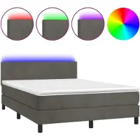 Prolenta Maison Exclusive - Base de cama con somier, colchón y luces LED, color gris oscuro, 140x190 cm, tapizada en terciopelo
