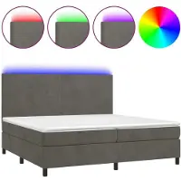 Syfax Cama box spring colchón y LED terciopelo gris oscuro 200x200 cm