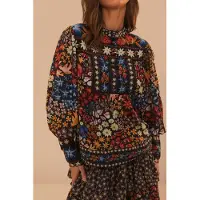 Farm Rio Jujus Garden Black Blouse Talla: XXS | Manga Larga Outlet | Mujer | Negro