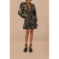 Farm Rio Black Winter Garden Mini Dress Long Sleeves Talla: XXS | Mini Vestidos Outlet | Mujer | Negro