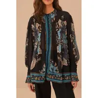Farm Rio Blossom Tapestry Black Bee Smocked Blouse Talla: XS | Manga Larga Outlet | Mujer | Negro