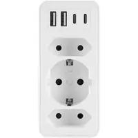 Plastrol Adaptador de enchufe con 4 puertos USB y 3 enchufes de 230V, con una potencia máxima de 3680W