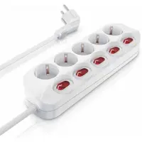 Bearware Regleta de enchufes , con 5 enchufes individuales con interruptor, indicador LED de estado, protección para niños, hasta 3680 W, IP20, cable de 1,50 m, color blanco