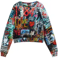 Desigual , Sudadera grafittis, Mujer, Algodon, Negro, XL