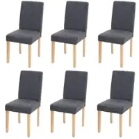 Mendler Juego de 6 sillas para comedor, silla para cocina, modelo Littau. Material: textil, color gris antracita, patas claras