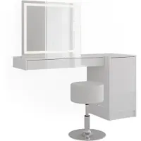 Vicco Tocador Sherry Blanco 140.2 cm con espejo LED, taburete y módulo con puerta, Model 59566