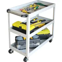 Relaxdays Carro de herramientas , con 3 niveles, carro de montaje móvil, capacidad de hasta 100 kg, dimensiones (alto x ancho x profundidad): 76 x 35 x 78 cm, color gris