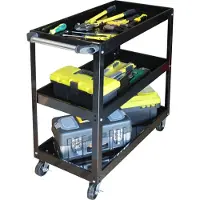 Relaxdays Carro de herramientas , con 3 niveles, carro de montaje móvil, capacidad de hasta 100 kg, dimensiones (alto x ancho x profundidad): 76 x 35 x 78 cm, color negro