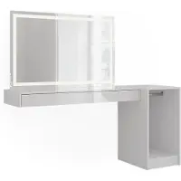 Vicco Tocador Sherry Blanco 160.2 cm con espejo LED y módulo con barra para ropa, Model 59573